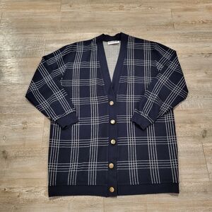 Eccobay Light Weight Button Plaid White Cardigan Mens Size Medium